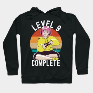 Level 9 Complete Girls Loves Anime Gamer 9th Birthday Girl Hoodie